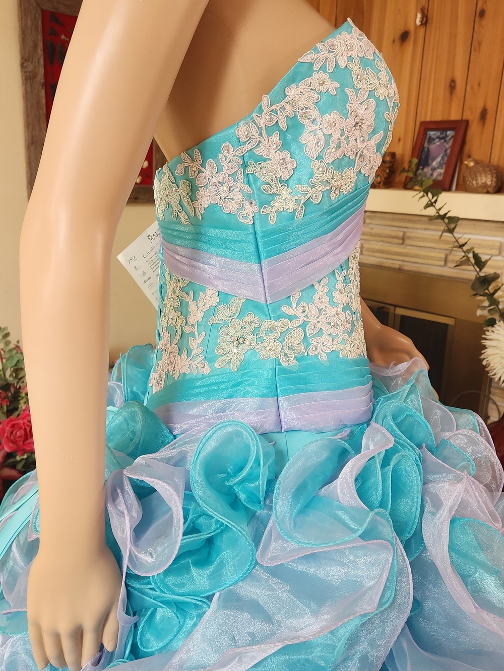AUTHENTIC Mary’s Bridal Alta Couture Aqua Rosette Gown - Picture 4 of 11